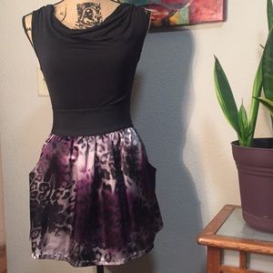 Animal print, right waist mini dress w/ silk skirt